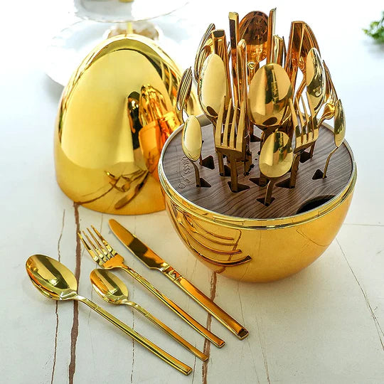 Egg Shaped Golden 24Pcs cutlery Set Lot imported